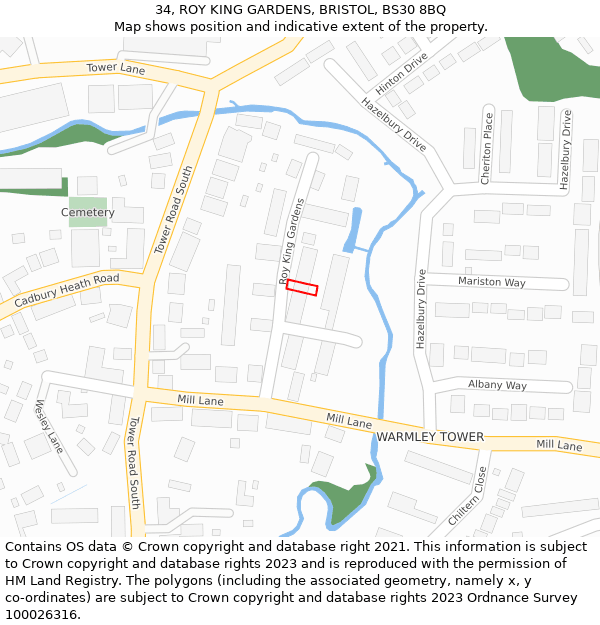 34, ROY KING GARDENS, BRISTOL, BS30 8BQ: Location map and indicative extent of plot