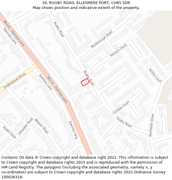 34, RUGBY ROAD, ELLESMERE PORT, CH65 5DR: Location map and indicative extent of plot