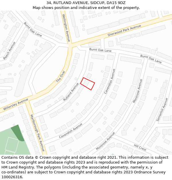 34, RUTLAND AVENUE, SIDCUP, DA15 9DZ: Location map and indicative extent of plot