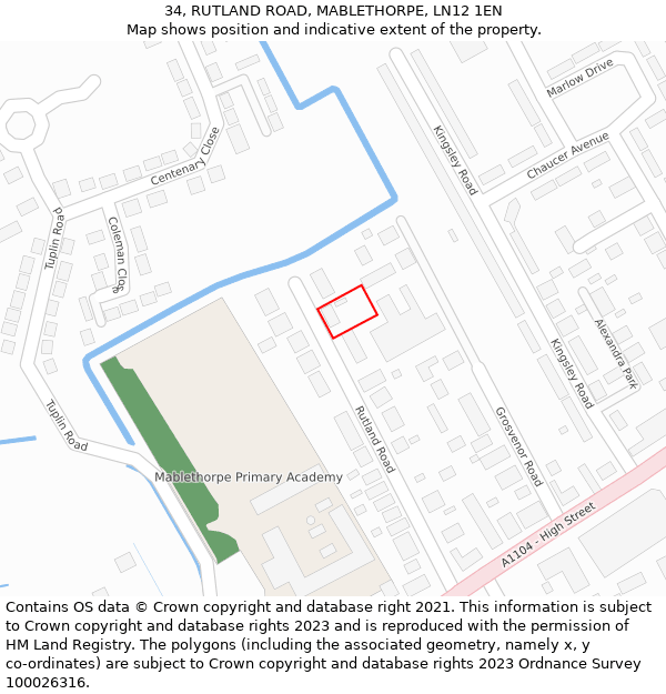 34, RUTLAND ROAD, MABLETHORPE, LN12 1EN: Location map and indicative extent of plot