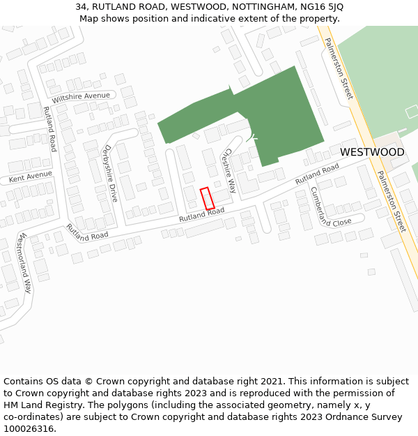 34, RUTLAND ROAD, WESTWOOD, NOTTINGHAM, NG16 5JQ: Location map and indicative extent of plot