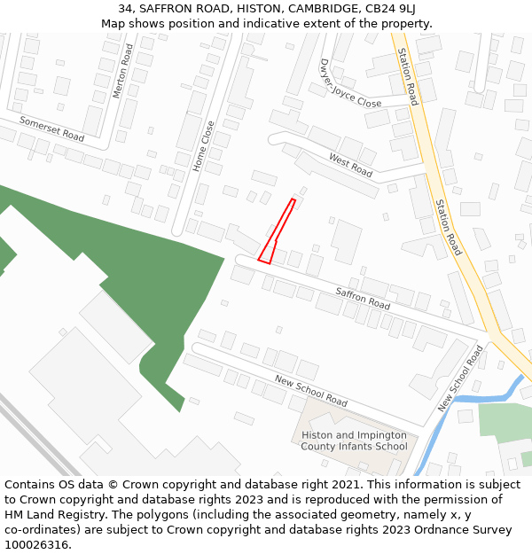 34, SAFFRON ROAD, HISTON, CAMBRIDGE, CB24 9LJ: Location map and indicative extent of plot