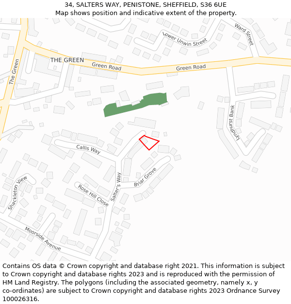 34, SALTERS WAY, PENISTONE, SHEFFIELD, S36 6UE: Location map and indicative extent of plot
