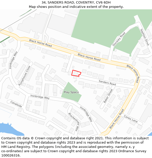 34, SANDERS ROAD, COVENTRY, CV6 6DH: Location map and indicative extent of plot