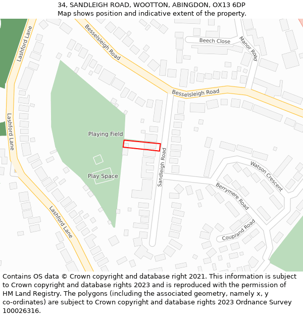 34, SANDLEIGH ROAD, WOOTTON, ABINGDON, OX13 6DP: Location map and indicative extent of plot