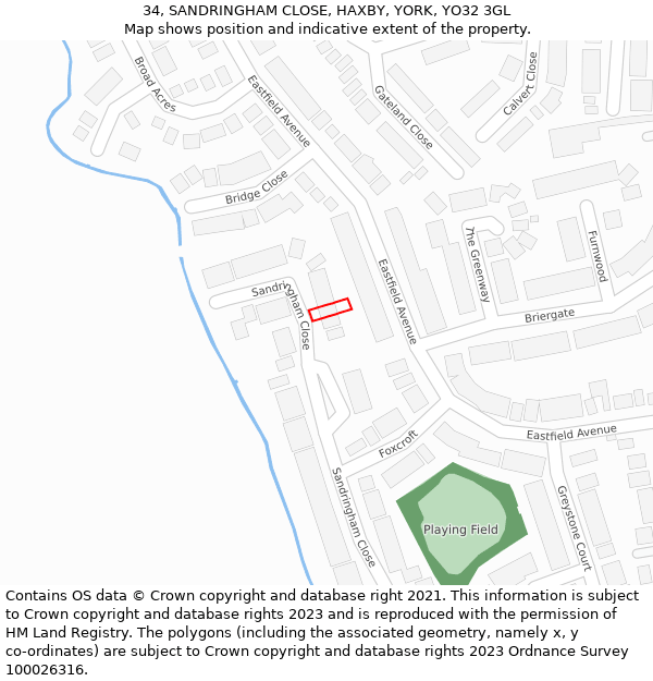 34, SANDRINGHAM CLOSE, HAXBY, YORK, YO32 3GL: Location map and indicative extent of plot