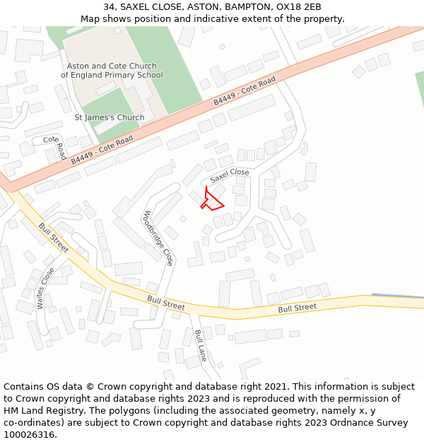 34, SAXEL CLOSE, ASTON, BAMPTON, OX18 2EB: Location map and indicative extent of plot