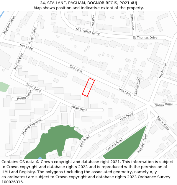 34, SEA LANE, PAGHAM, BOGNOR REGIS, PO21 4UJ: Location map and indicative extent of plot