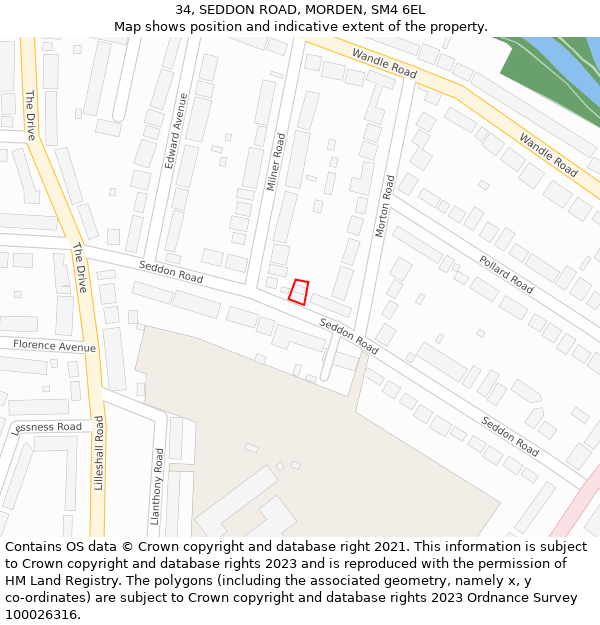 34, SEDDON ROAD, MORDEN, SM4 6EL: Location map and indicative extent of plot