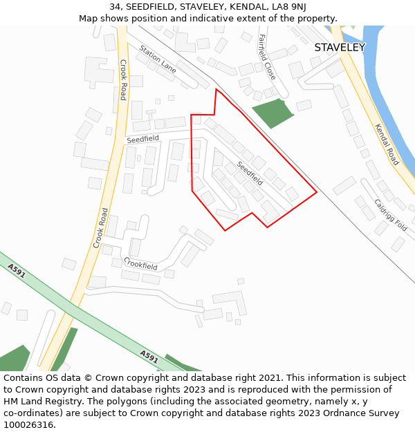 34, SEEDFIELD, STAVELEY, KENDAL, LA8 9NJ: Location map and indicative extent of plot