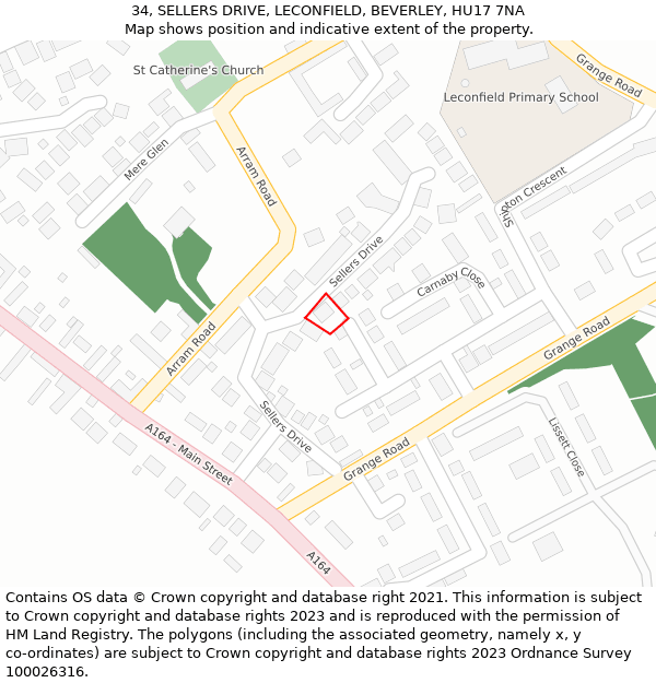 34, SELLERS DRIVE, LECONFIELD, BEVERLEY, HU17 7NA: Location map and indicative extent of plot