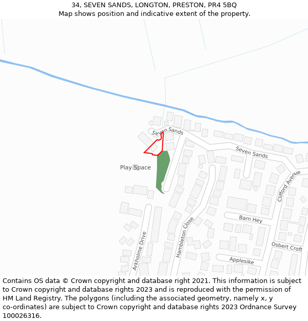 34, SEVEN SANDS, LONGTON, PRESTON, PR4 5BQ: Location map and indicative extent of plot