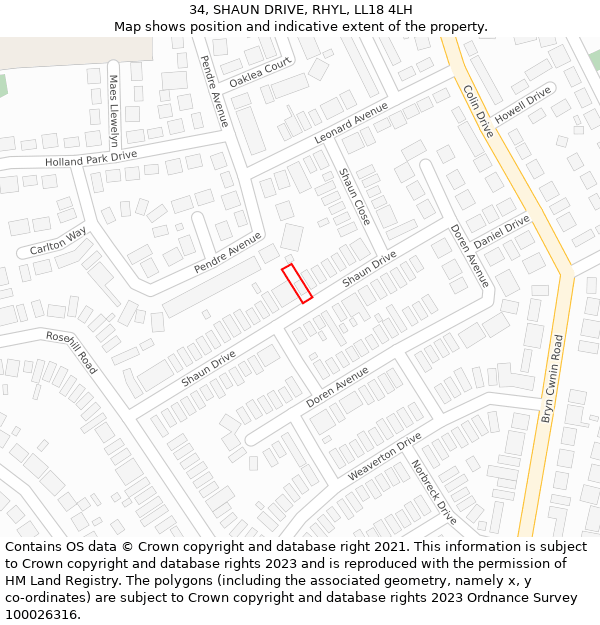 34, SHAUN DRIVE, RHYL, LL18 4LH: Location map and indicative extent of plot