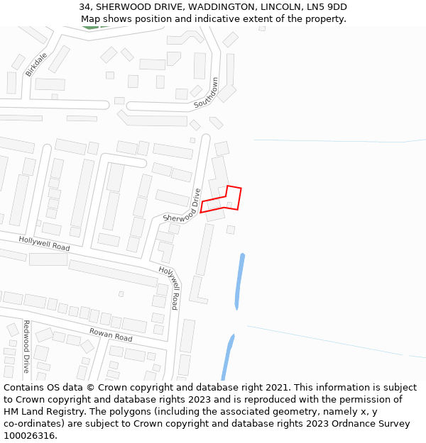 34, SHERWOOD DRIVE, WADDINGTON, LINCOLN, LN5 9DD: Location map and indicative extent of plot