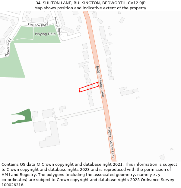 34, SHILTON LANE, BULKINGTON, BEDWORTH, CV12 9JP: Location map and indicative extent of plot