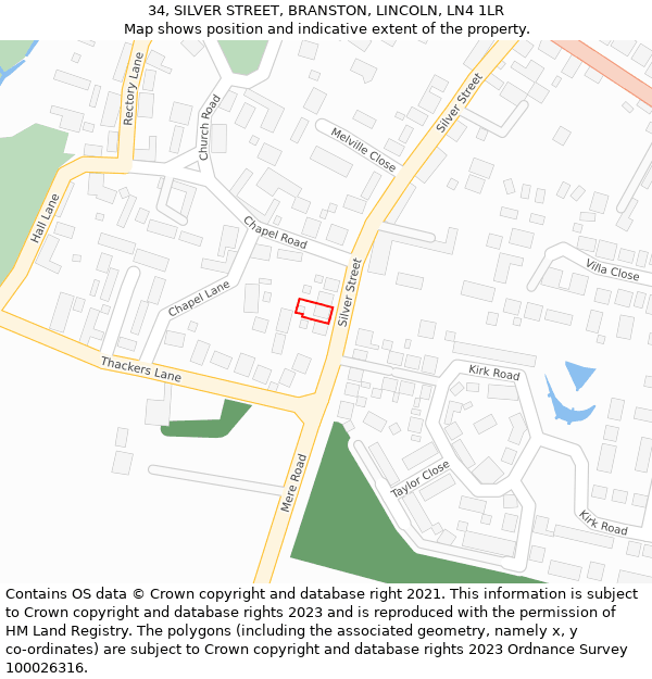 34, SILVER STREET, BRANSTON, LINCOLN, LN4 1LR: Location map and indicative extent of plot