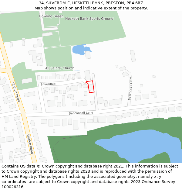 34, SILVERDALE, HESKETH BANK, PRESTON, PR4 6RZ: Location map and indicative extent of plot