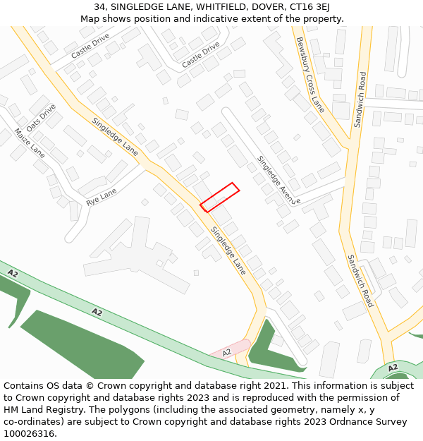 34, SINGLEDGE LANE, WHITFIELD, DOVER, CT16 3EJ: Location map and indicative extent of plot