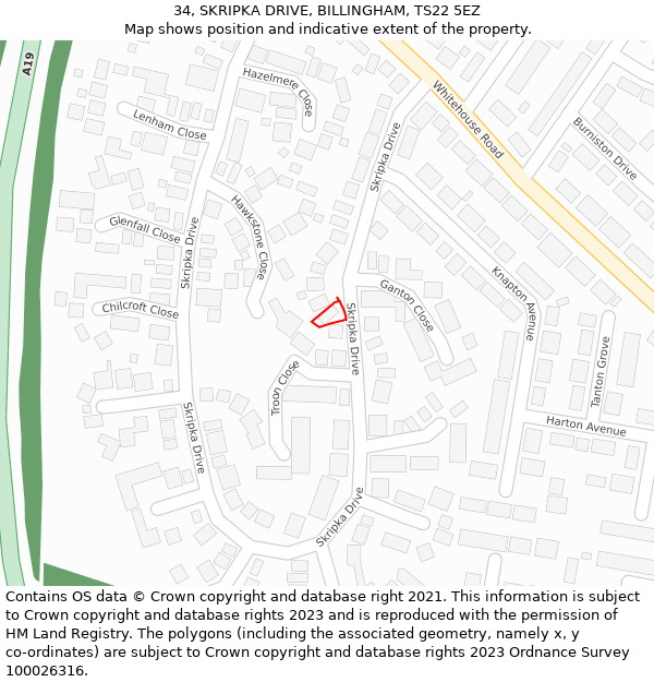 34, SKRIPKA DRIVE, BILLINGHAM, TS22 5EZ: Location map and indicative extent of plot