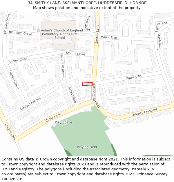 34, SMITHY LANE, SKELMANTHORPE, HUDDERSFIELD, HD8 9DE: Location map and indicative extent of plot