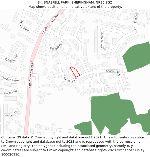 34, SNAEFELL PARK, SHERINGHAM, NR26 8GZ: Location map and indicative extent of plot