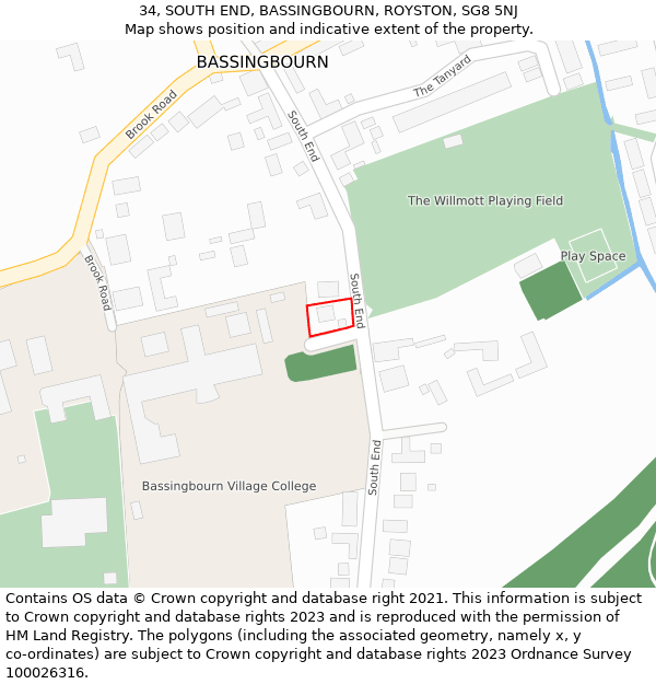 34, SOUTH END, BASSINGBOURN, ROYSTON, SG8 5NJ: Location map and indicative extent of plot