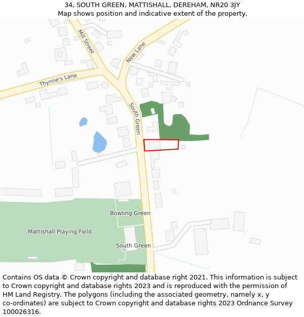 34, SOUTH GREEN, MATTISHALL, DEREHAM, NR20 3JY: Location map and indicative extent of plot