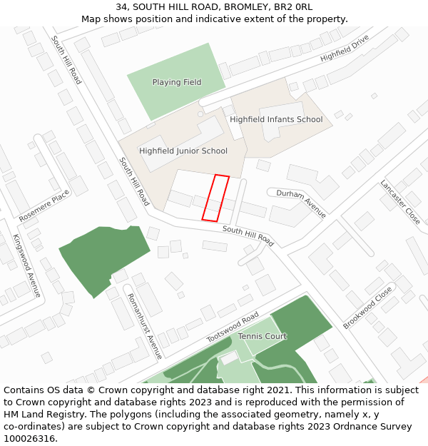 34, SOUTH HILL ROAD, BROMLEY, BR2 0RL: Location map and indicative extent of plot