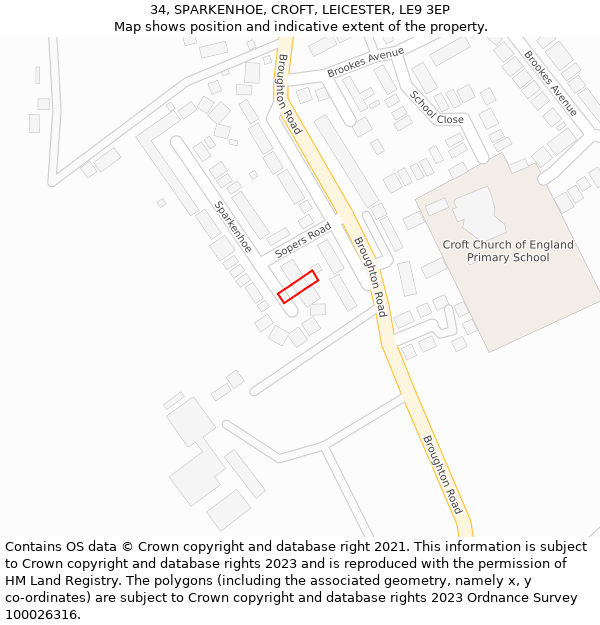 34, SPARKENHOE, CROFT, LEICESTER, LE9 3EP: Location map and indicative extent of plot