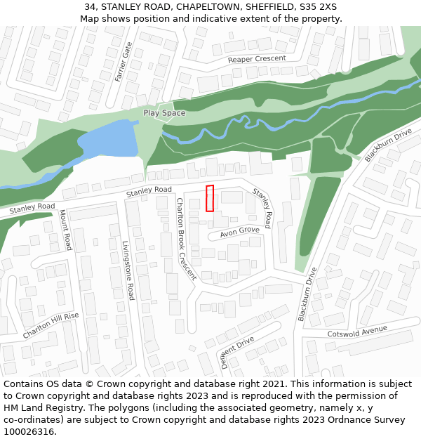 34, STANLEY ROAD, CHAPELTOWN, SHEFFIELD, S35 2XS: Location map and indicative extent of plot