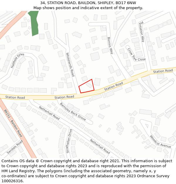 34, STATION ROAD, BAILDON, SHIPLEY, BD17 6NW: Location map and indicative extent of plot