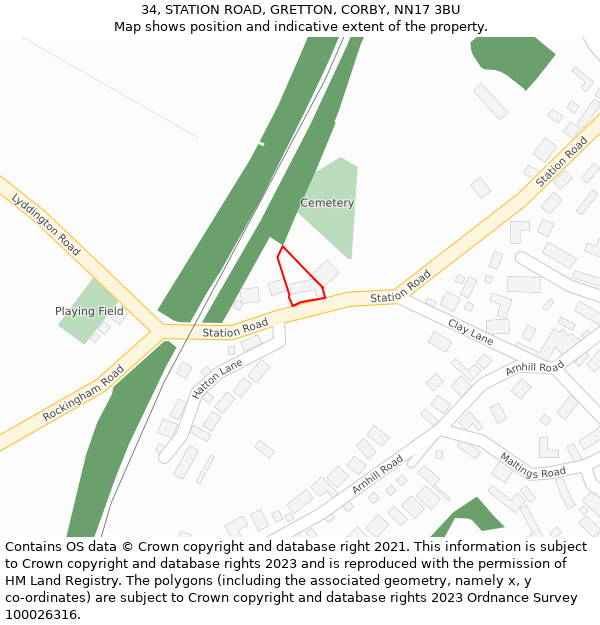 34, STATION ROAD, GRETTON, CORBY, NN17 3BU: Location map and indicative extent of plot