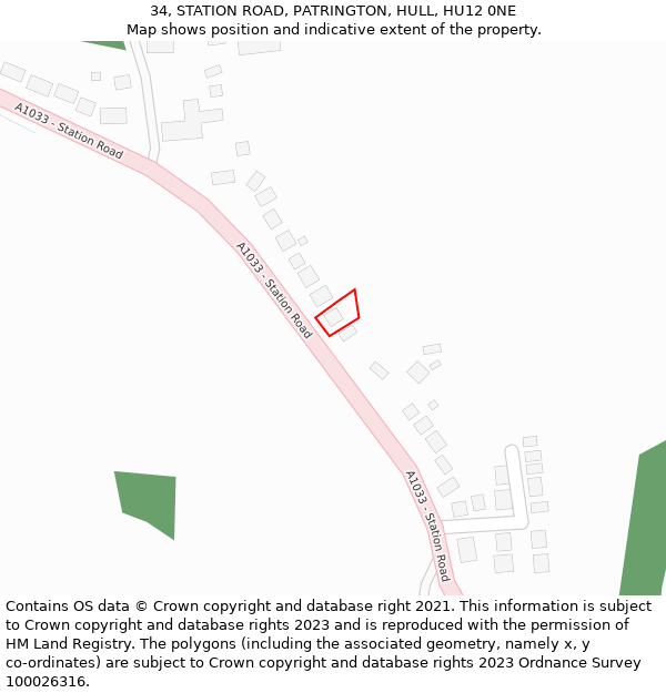 34, STATION ROAD, PATRINGTON, HULL, HU12 0NE: Location map and indicative extent of plot