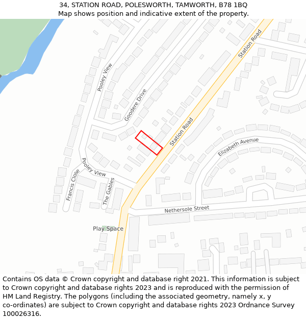 34, STATION ROAD, POLESWORTH, TAMWORTH, B78 1BQ: Location map and indicative extent of plot