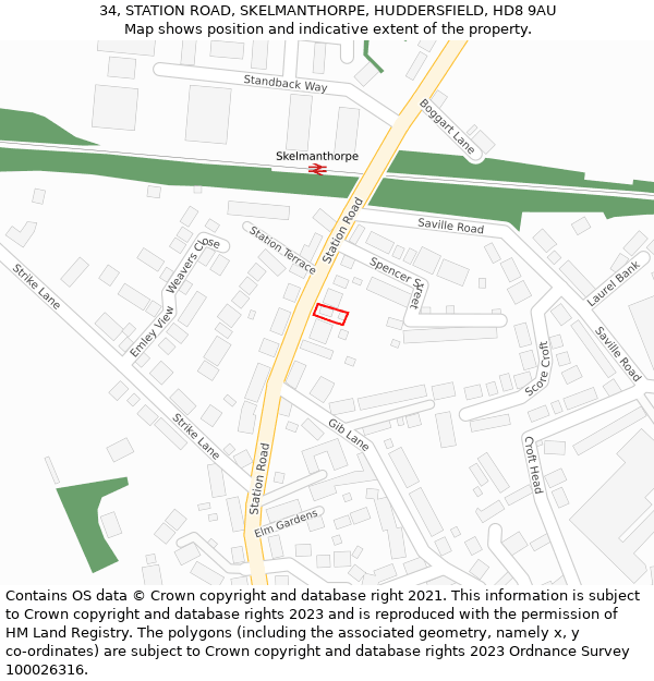 34, STATION ROAD, SKELMANTHORPE, HUDDERSFIELD, HD8 9AU: Location map and indicative extent of plot