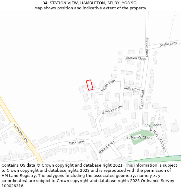 34, STATION VIEW, HAMBLETON, SELBY, YO8 9GL: Location map and indicative extent of plot