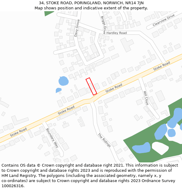 34, STOKE ROAD, PORINGLAND, NORWICH, NR14 7JN: Location map and indicative extent of plot