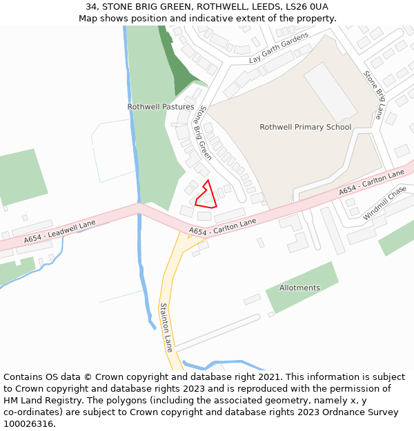 34, STONE BRIG GREEN, ROTHWELL, LEEDS, LS26 0UA: Location map and indicative extent of plot