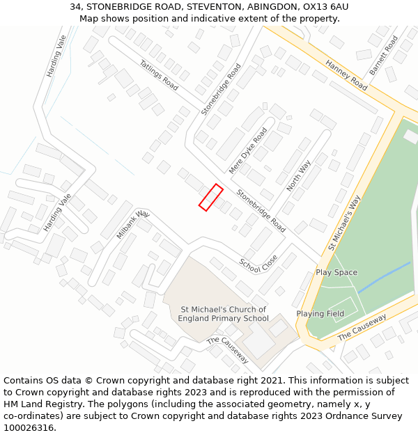 34, STONEBRIDGE ROAD, STEVENTON, ABINGDON, OX13 6AU: Location map and indicative extent of plot