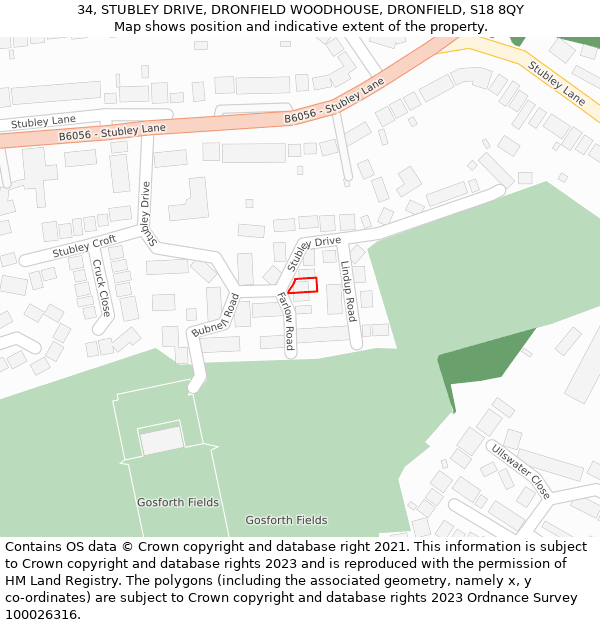 34, STUBLEY DRIVE, DRONFIELD WOODHOUSE, DRONFIELD, S18 8QY: Location map and indicative extent of plot
