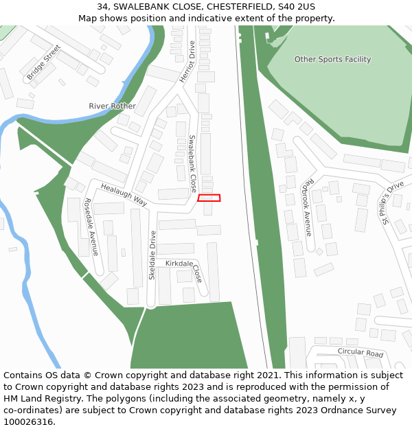 34, SWALEBANK CLOSE, CHESTERFIELD, S40 2US: Location map and indicative extent of plot