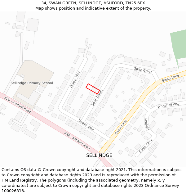 34, SWAN GREEN, SELLINDGE, ASHFORD, TN25 6EX: Location map and indicative extent of plot