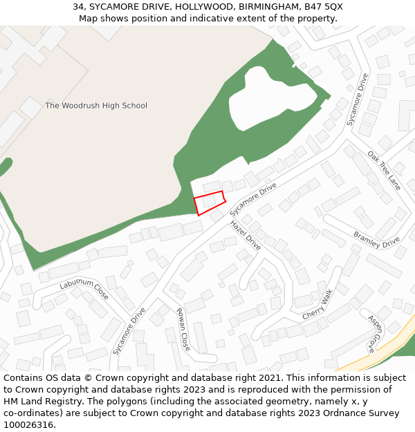 34, SYCAMORE DRIVE, HOLLYWOOD, BIRMINGHAM, B47 5QX: Location map and indicative extent of plot