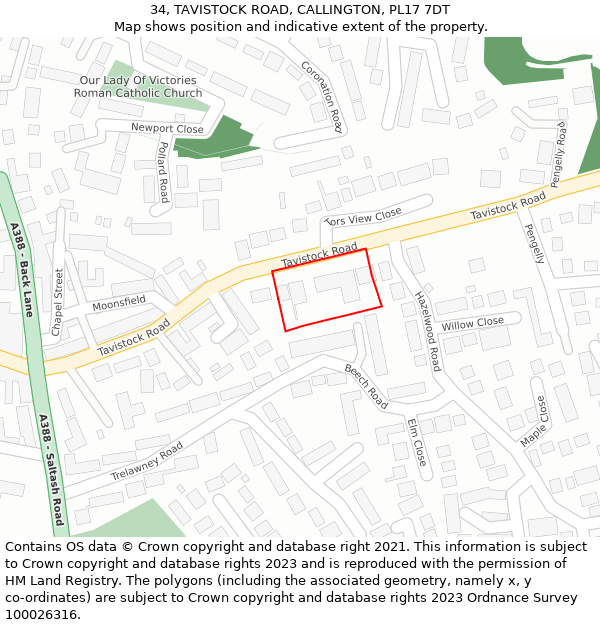 34, TAVISTOCK ROAD, CALLINGTON, PL17 7DT: Location map and indicative extent of plot