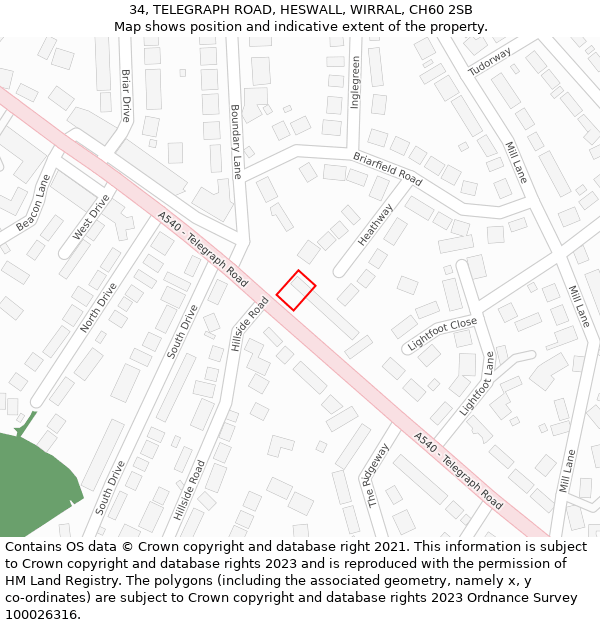 34, TELEGRAPH ROAD, HESWALL, WIRRAL, CH60 2SB: Location map and indicative extent of plot