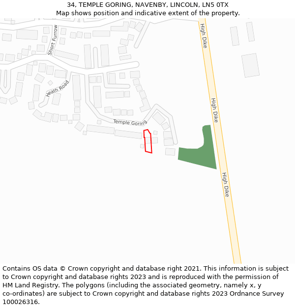 34, TEMPLE GORING, NAVENBY, LINCOLN, LN5 0TX: Location map and indicative extent of plot