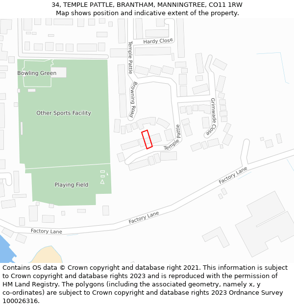 34, TEMPLE PATTLE, BRANTHAM, MANNINGTREE, CO11 1RW: Location map and indicative extent of plot