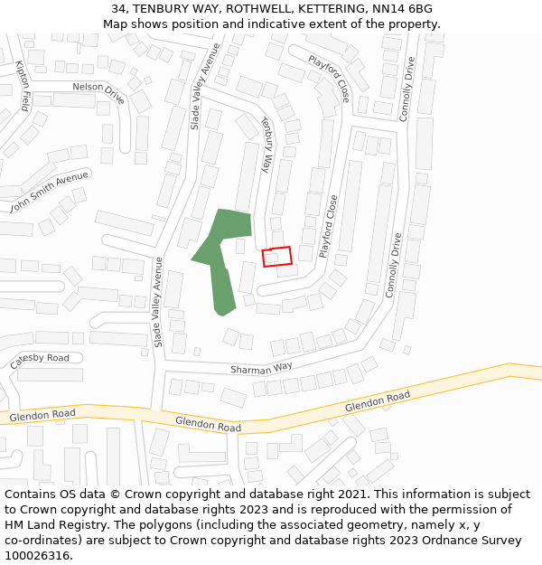 34, TENBURY WAY, ROTHWELL, KETTERING, NN14 6BG: Location map and indicative extent of plot