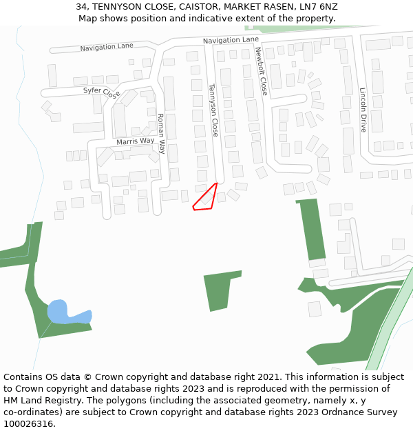 34, TENNYSON CLOSE, CAISTOR, MARKET RASEN, LN7 6NZ: Location map and indicative extent of plot