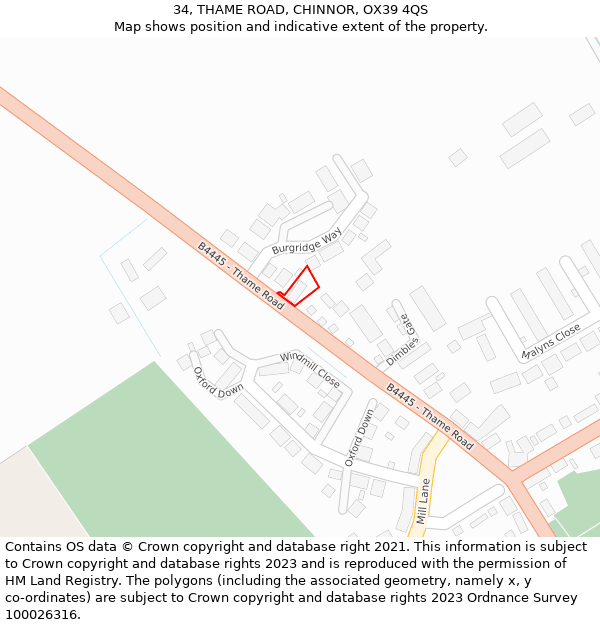 34, THAME ROAD, CHINNOR, OX39 4QS: Location map and indicative extent of plot